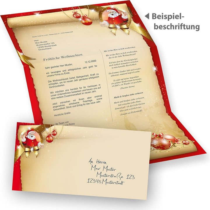 Briefpapier Weihnachten Set Santa Claus (250 Sets ohne Fenster) DIN A4 Weihnachtsbriefpapier mit Ums