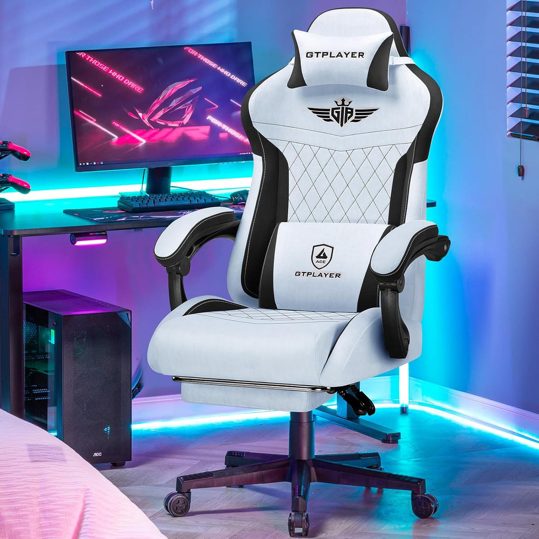 GTPLAYER Gaming Stuhl, Ergonomischer Gamer Stuhl aus Hochwertiger Flanell mit Lendenwirbelstütze, PC