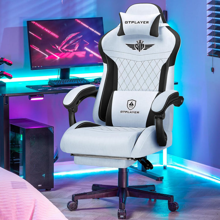 GTPLAYER Gaming Stuhl, Ergonomischer Gamer Stuhl aus Hochwertiger Flanell mit Lendenwirbelstütze, PC