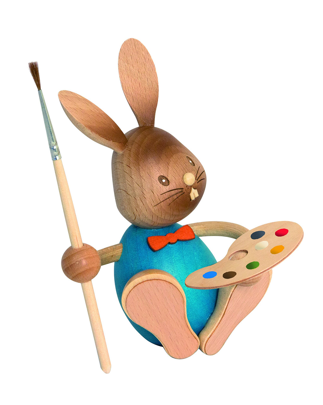 Drechslerei Kuhnert - Osterdekoration / Osterhase - Stupsi Hase "Künstler" - 12cm - aus Holz - Made