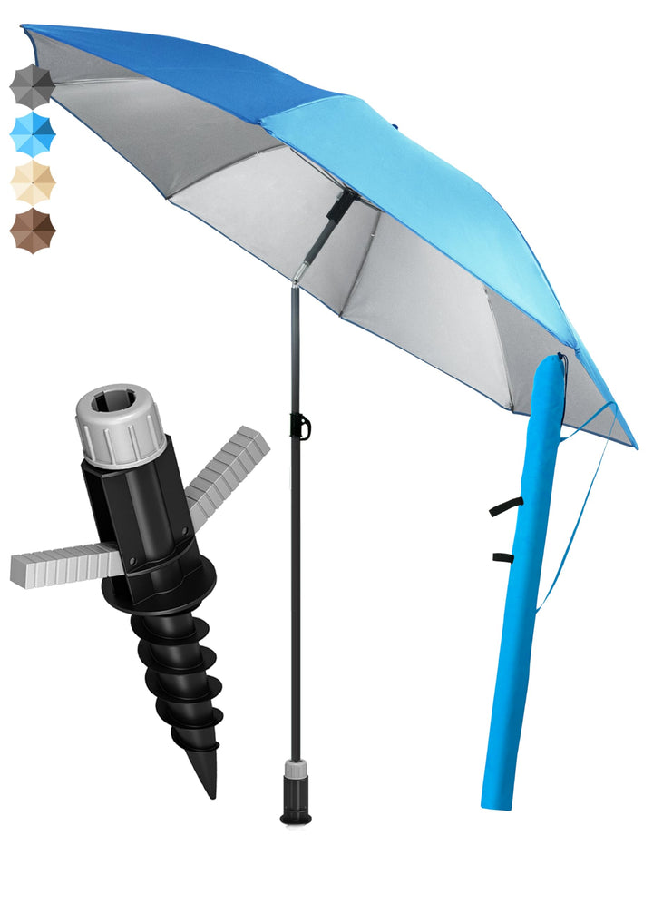 4smile Sunnyjoy Sonnenschirm Strand 3-IN-1 Set - Strandschirm windfest stabil, UPF 50+ Sonnenschirm