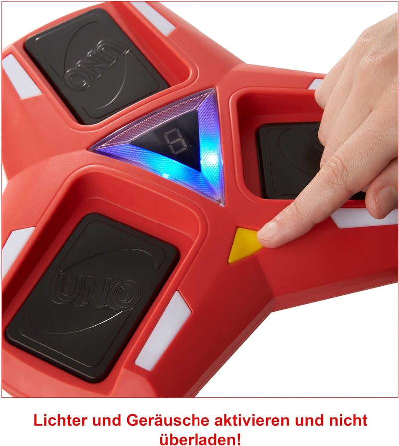 Mattel Games UNO Triple Play, Uno Kartenspiel für die Familie, mit Licht und Soundeffekten, Perfekt