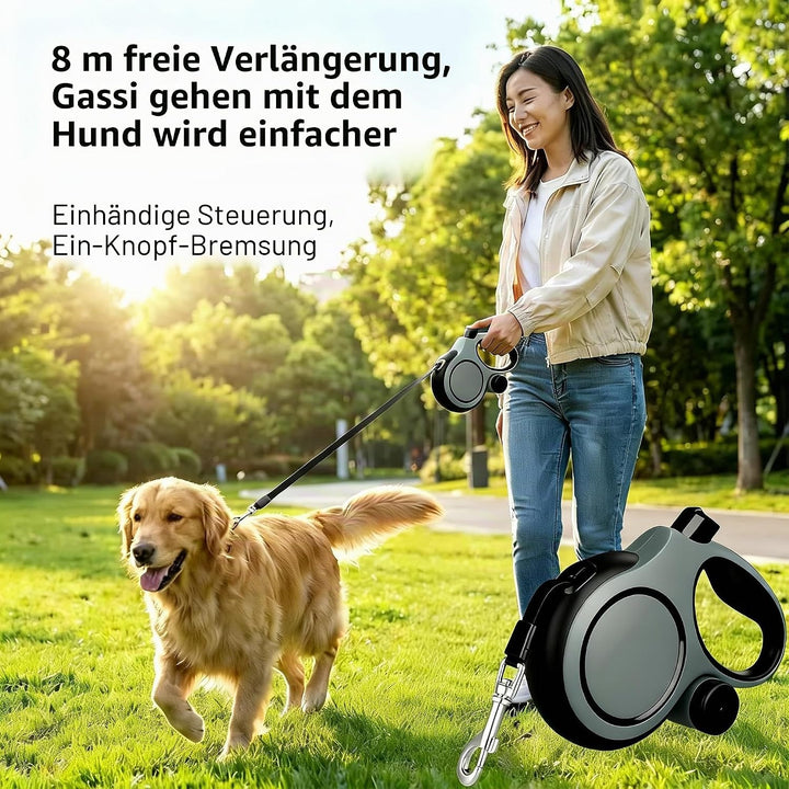 Angel Living Ausziehbare Hundeleine 360° Verwicklungsfrei, 8m Einziehbare Hundeleine mit Sicherer An
