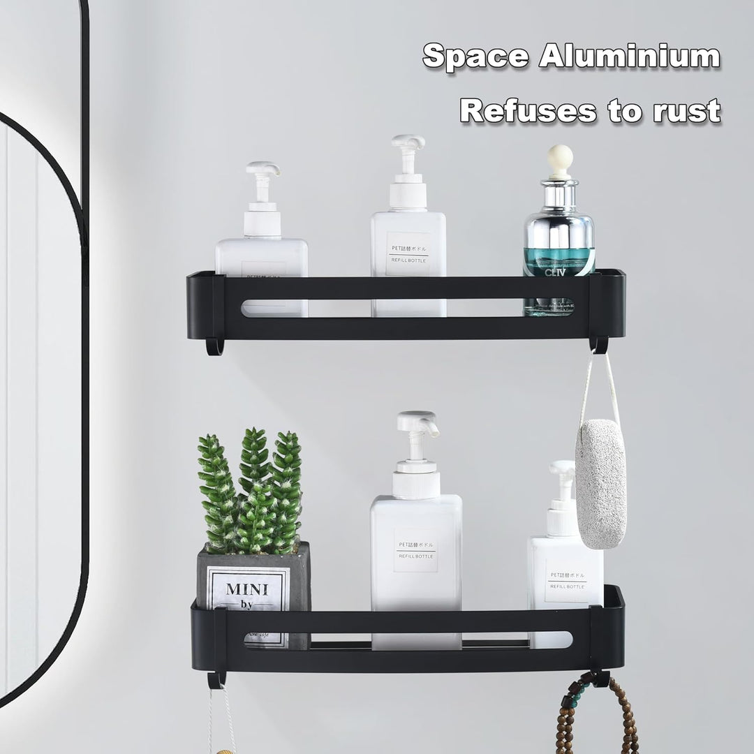HNVNER Duschregal Ohne Bohren, Duschablage Aluminium mit 4 Haken Rostfreies Badezimmer Regal Shampoo