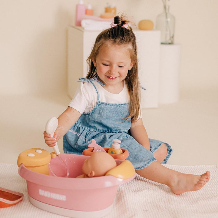 Smoby – Baby Nurse Puppen-Badewanne – Elektronisches Spielmodul mit Wasserstrahlen, LED-Licht, Blase