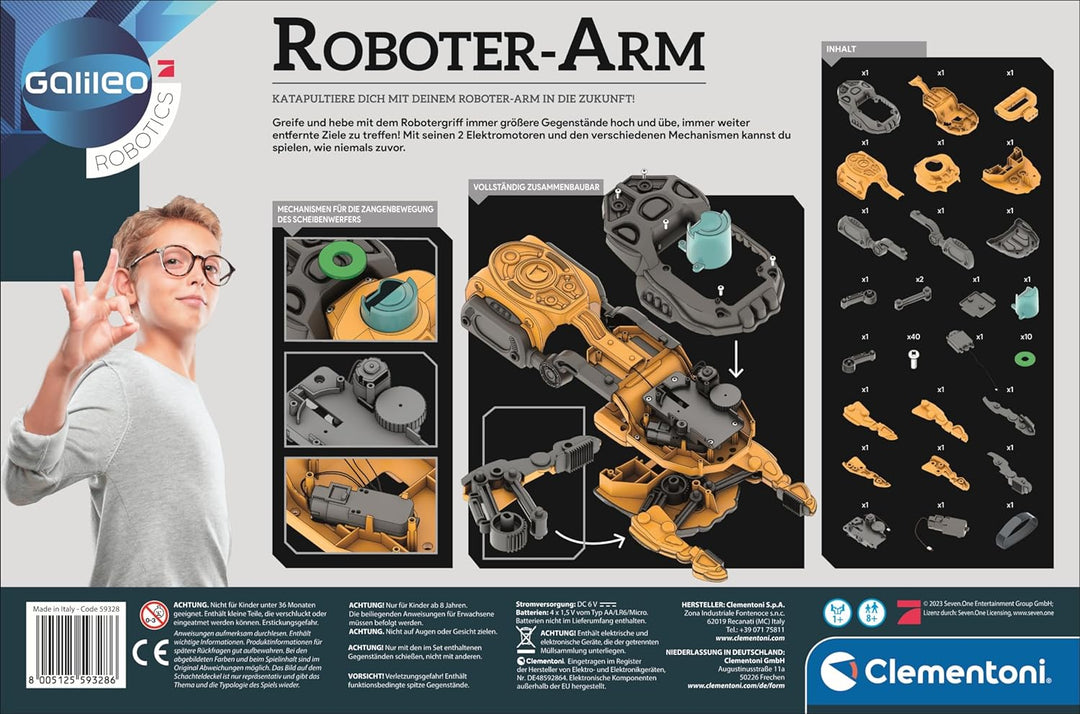 Clementoni Galileo Robotics – Roboter-Arm, Robotik für kleine Ingenieure, Mechanik & Technik, Spielz