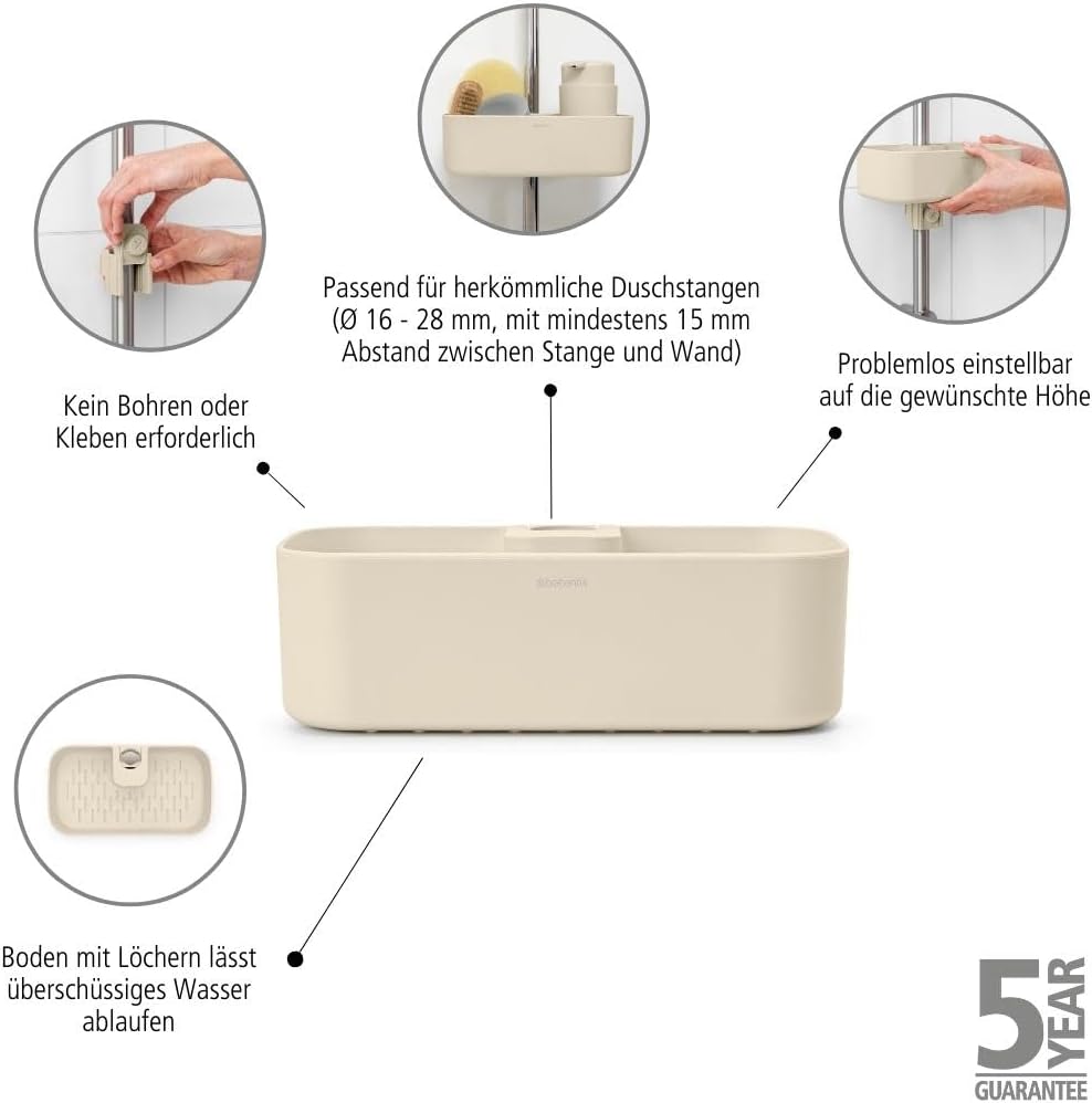 Brabantia - ReNew Duschablage - Platzsparend - Hält bis zu 2 kg - Wandhalterung für die Dusche - Kor