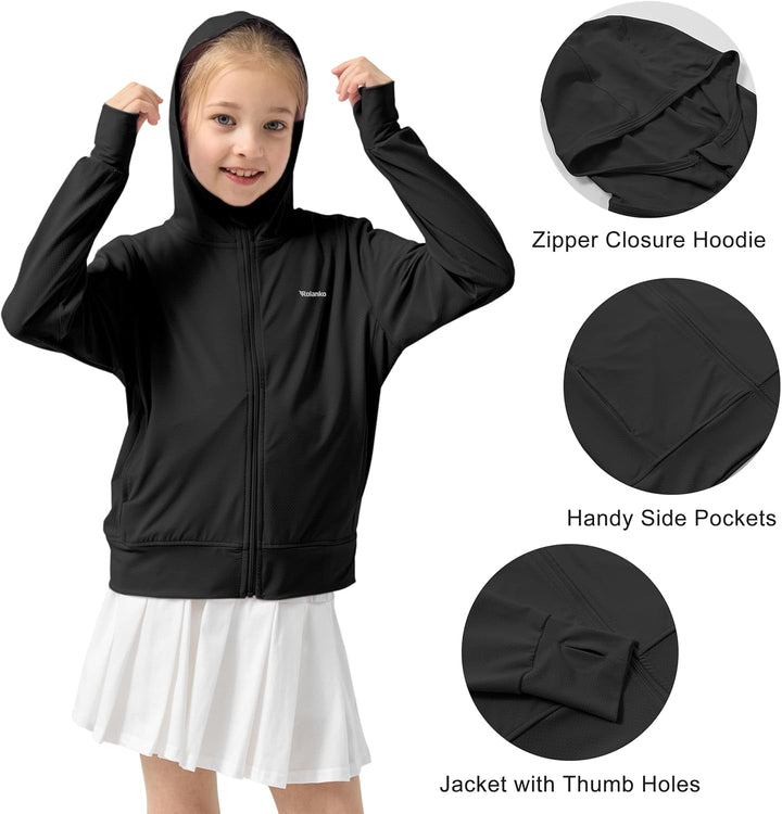 Rolanko Mädchen Sommerjacke mit Daumenlöchern Langarm Sonnenschutz Schnell Trocknend Reissverschluss