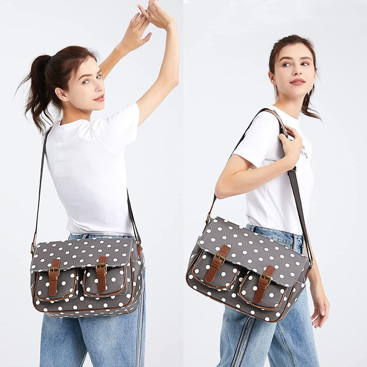 KONO Umhängetasche Gross Messenger Bag Wachstuch Schultertasche Schulranzen für Jungen und Mädchen D