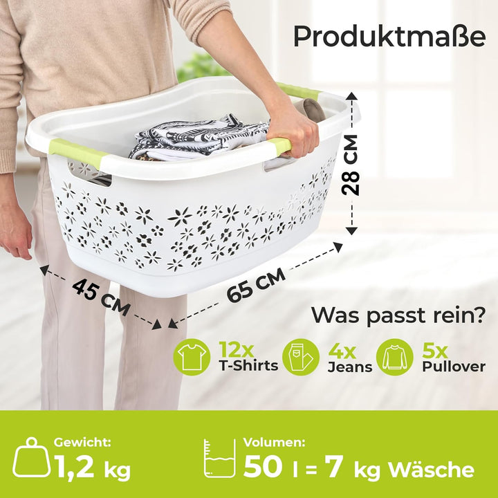 Premium Wäschekorb 50 L ergonomische Form - Soft-Touch-Griffe - grosser Korb wasserblau, Wasserblau