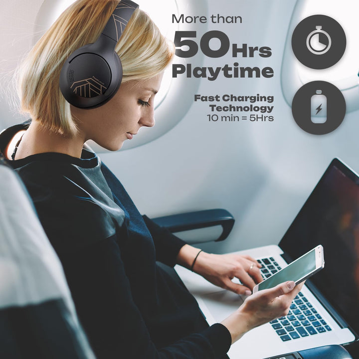 PowerLocus Bluetooth Kopfhörer Over Ear, 50 Std Spielzeit, 4 EQ-Modi, Kopfhörer Kabellos Faltbarer m