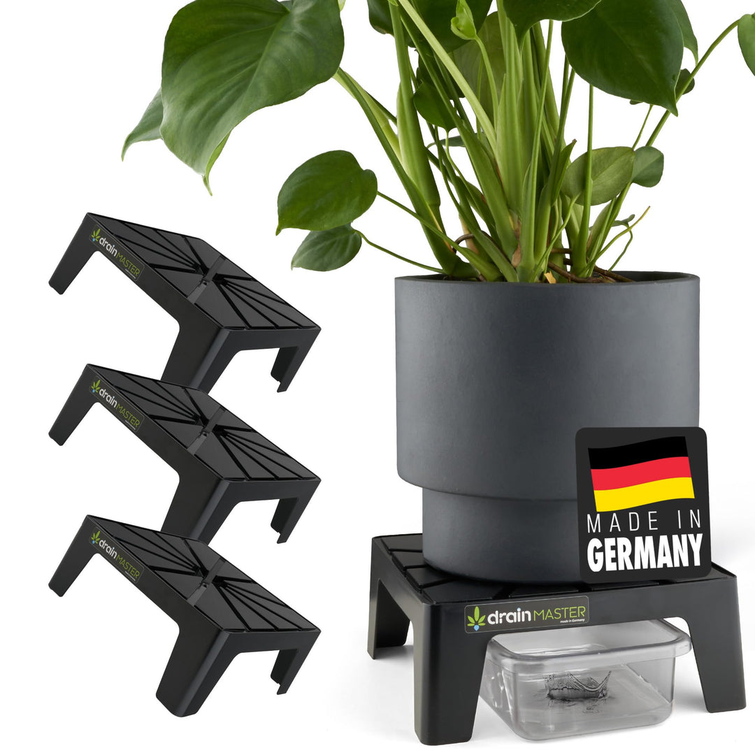 Blumentopf Untersetzer 24x24cm - 3er Set inkl. Ablaufwannen - Pflanzuntersetzer eckig Blumen Pflanze
