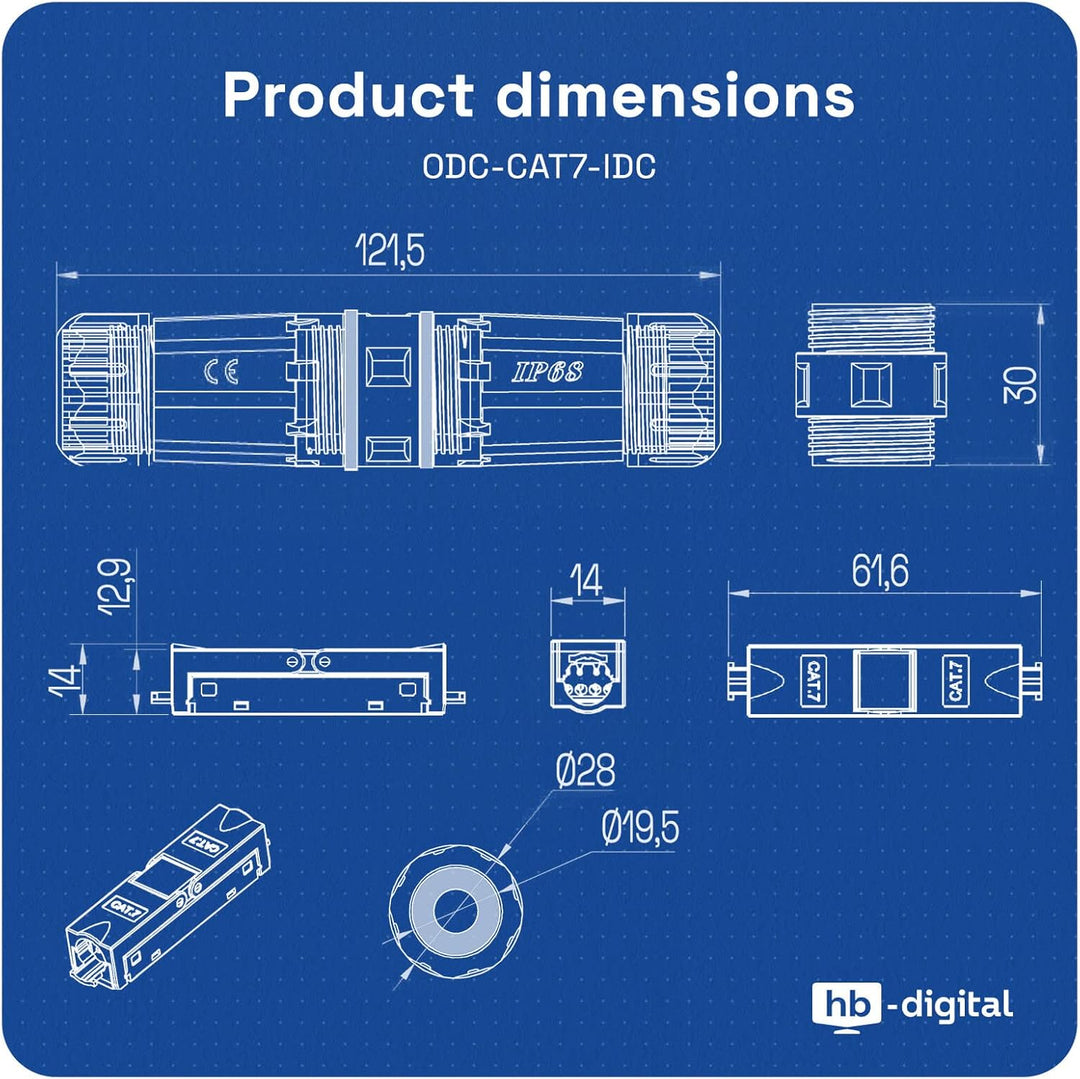 hb-digital 2X LSA Netzwerkkabel Verbinder CAT. 7 Outdoor IP68 Wasserdicht Ethernet Kupplung Verlegek