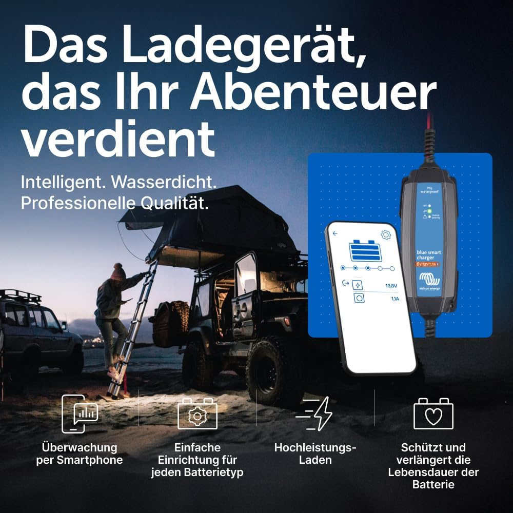 Victron Energy Blue Smart IP65 6/12-Volt 1.1 Amp 230V, Batterie Ladegerät, Bluetooth (CEE 7/16)