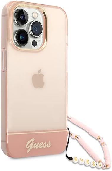 Guess GUHCP14LHGCOHP hülle für iPhone 14 Pro 6, 1" rosa/pink hardcase Translucent Pearl Strap, schwa