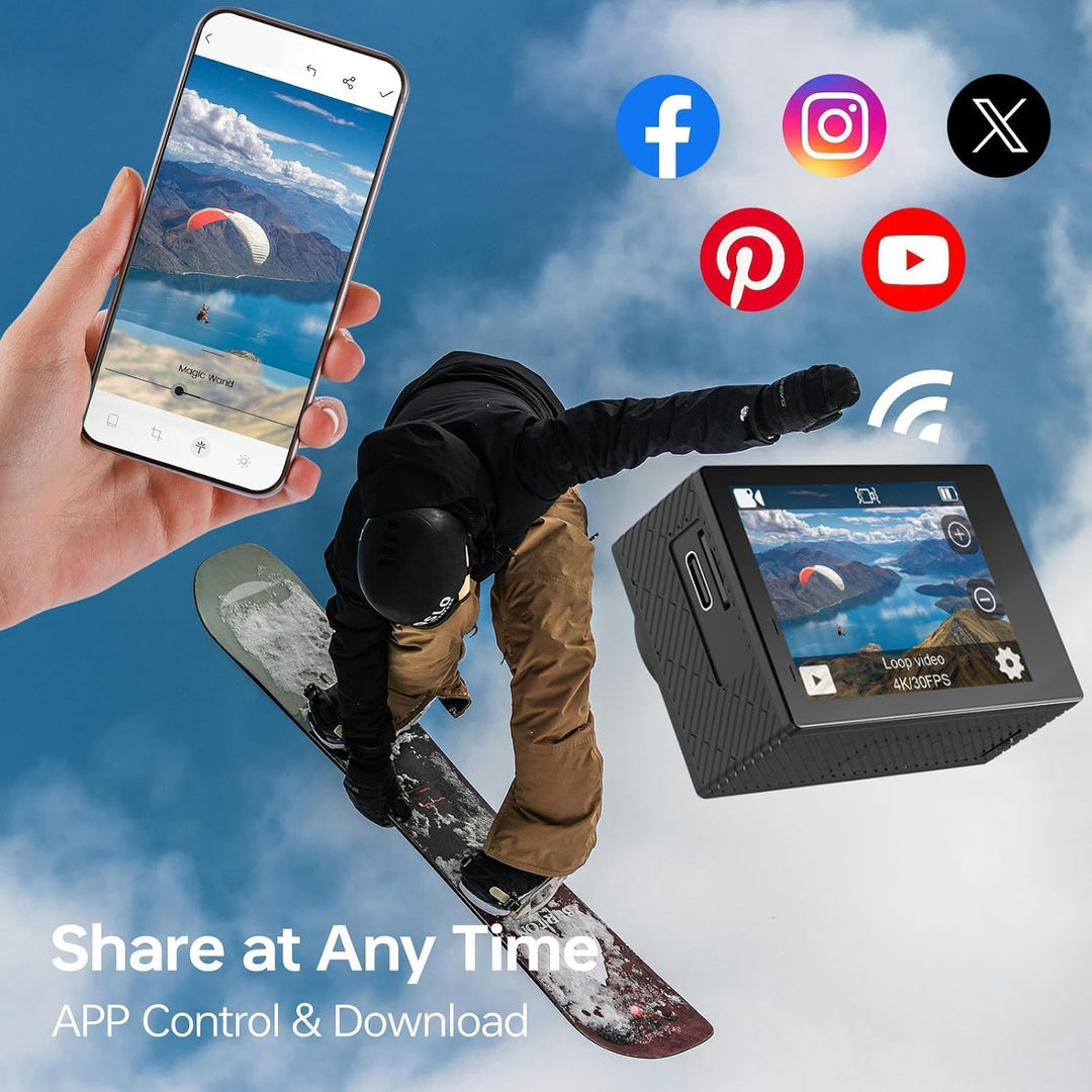 Speed 10 Action Cam, 5K30FPS 30MP Action Cam, 40 m wasserdichte Unterwasserkamera, WLAN, 170° Ultraw