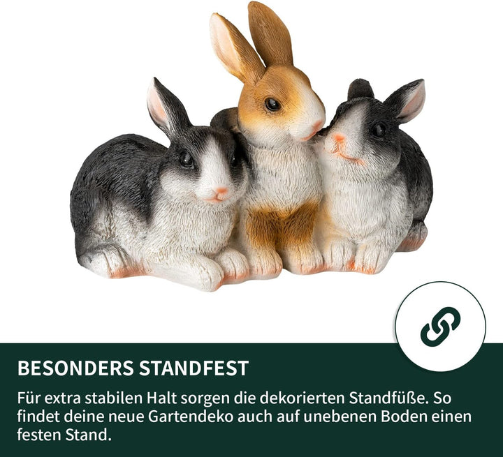 VERDOBA Gartendeko Figuren 3 Kaninchen Gartendekoration aus Kunstharz - Tiere Deko für den Garten, G