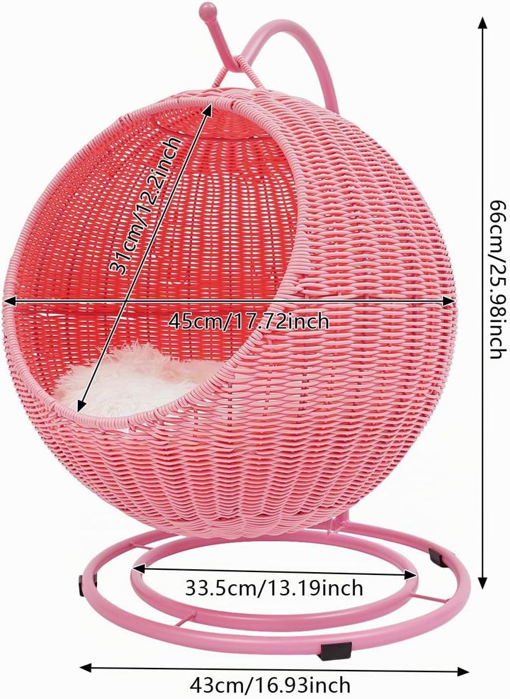 KatzenhäNgematte,Rattan äHnliche HäNgekorb-KatzenhöHle, Freistehend, Gelb Braun Rosa 7,5 Kg Lasten K