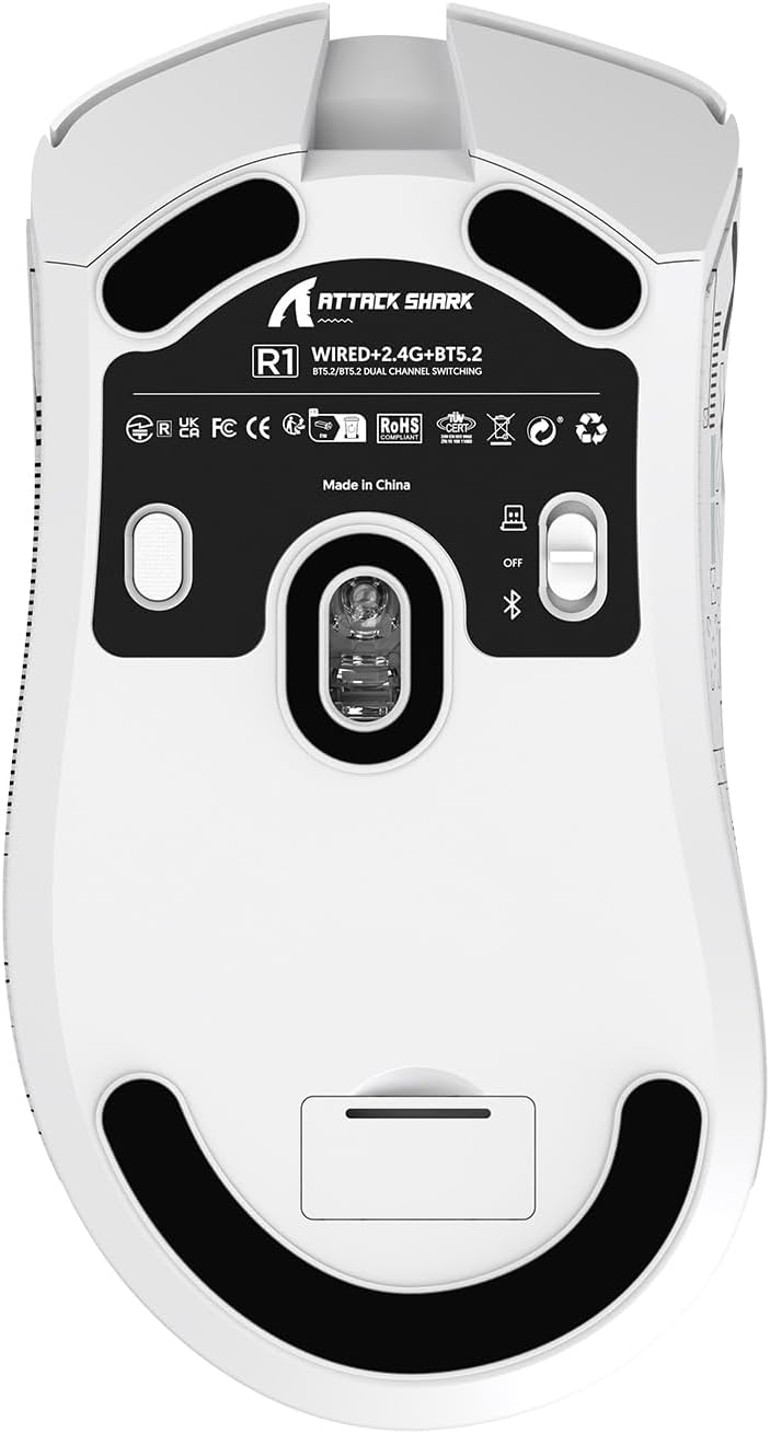 ATTACK SHARK R1 59g Superlight Maus mit Klebeband, PixArt PAW3311 Gaming-Sensor, BT/2,4G kabellose/k
