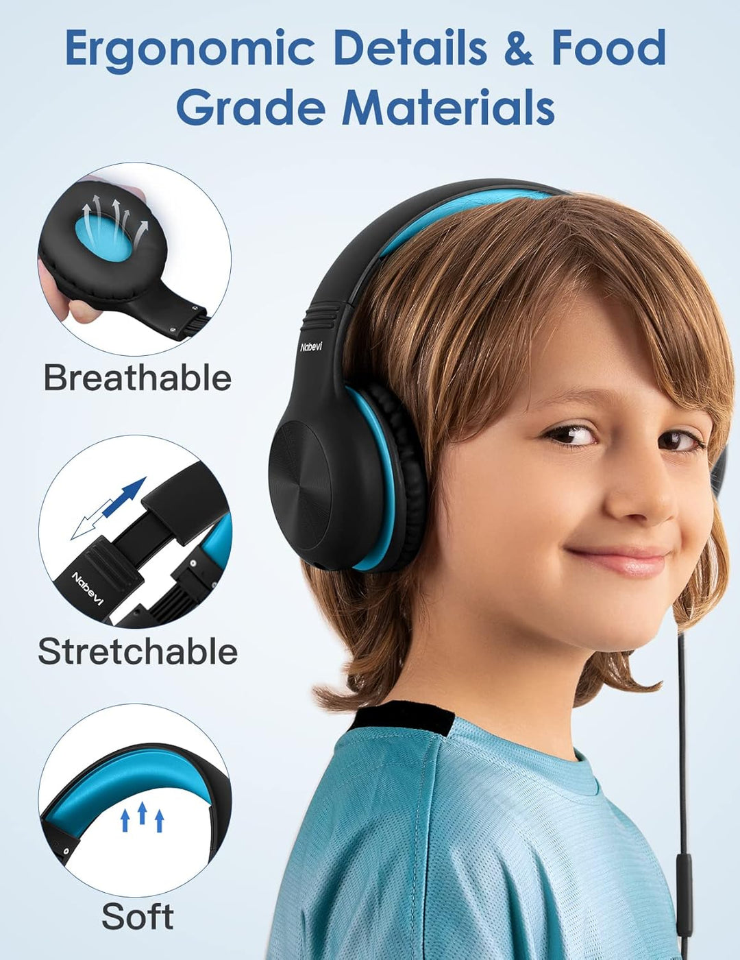 Kinder Kopfhörer, Kopfhörer Kinder mit Kabel, 85/94dB Lautstärkegrenze, HD-Ton, Sharing-Funktion, Ve