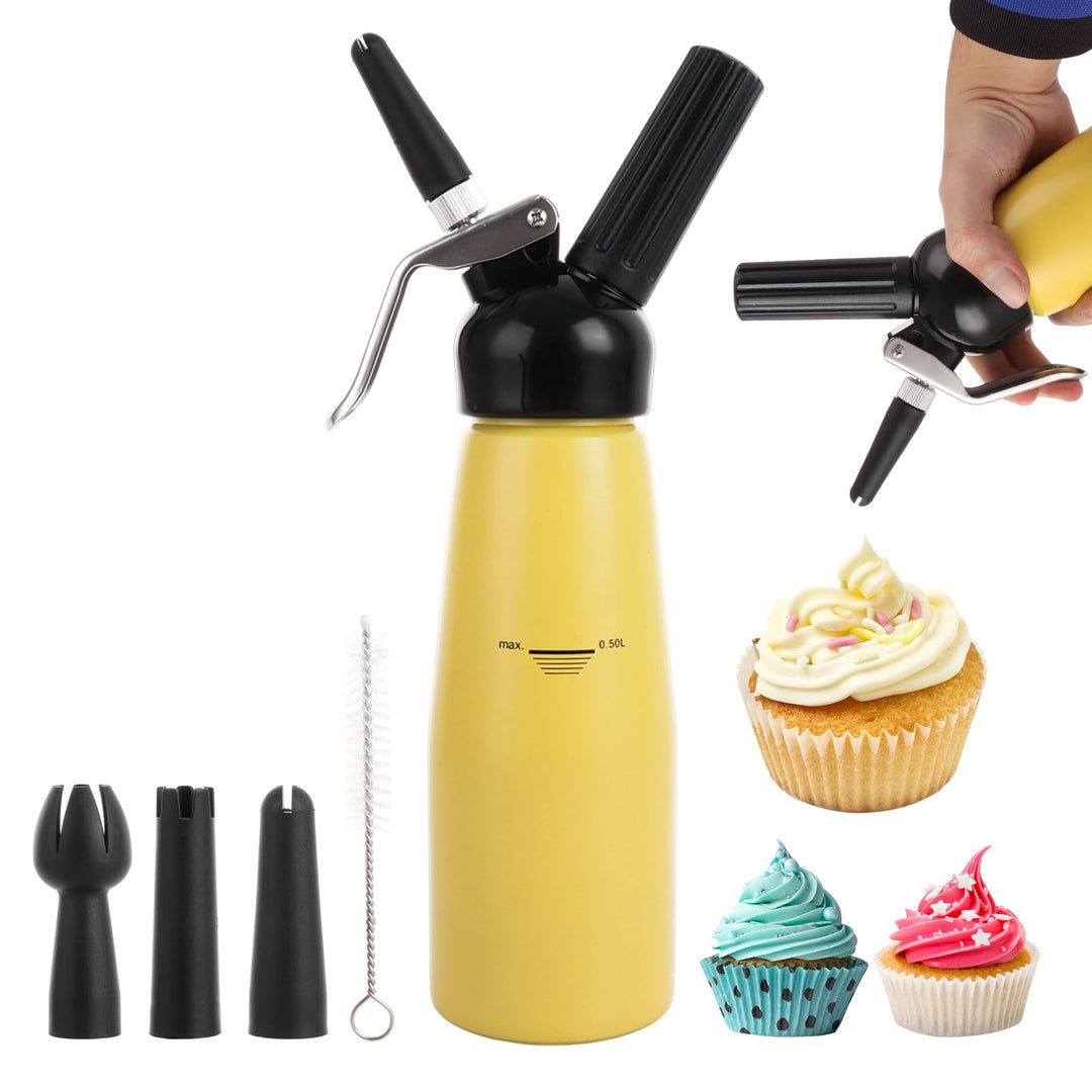 ASelected 500 ml Professionelle Sahnespender Aluminium, Sahnesyphon Aluminium mit 3 Edelstahl Deko-D