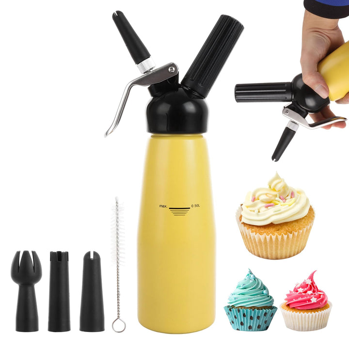 ASelected 500 ml Professionelle Sahnespender Aluminium, Sahnesyphon Aluminium mit 3 Edelstahl Deko-D