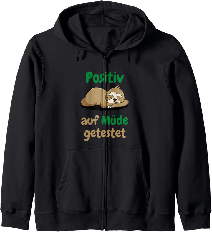 Faultier Positiv auf Müde getestet Lustig Fun Schlafshirt Kapuzenjacke