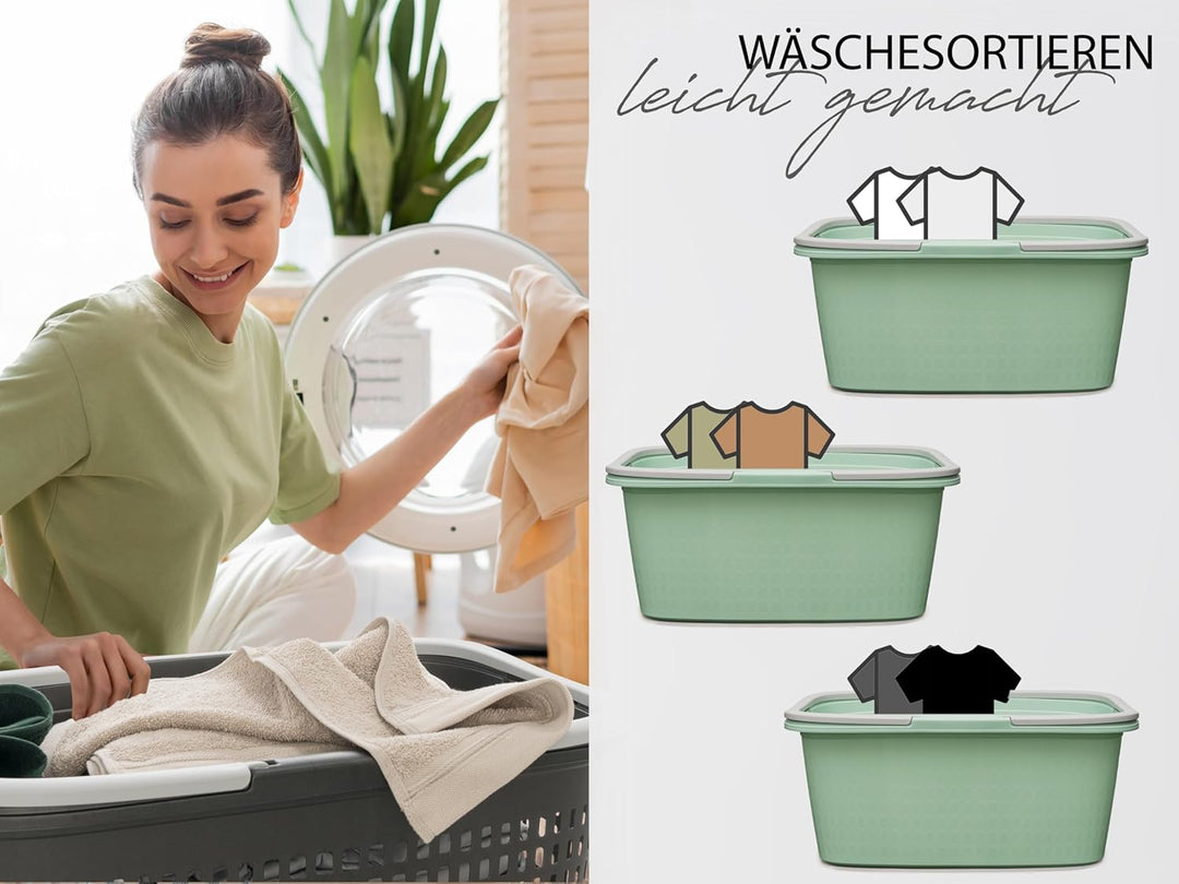 Hausfelder Wäschewanne 35L mit Henkel - Wäschekorb Plastik 4er Set 58x37x25cm - stabil gross wetterf