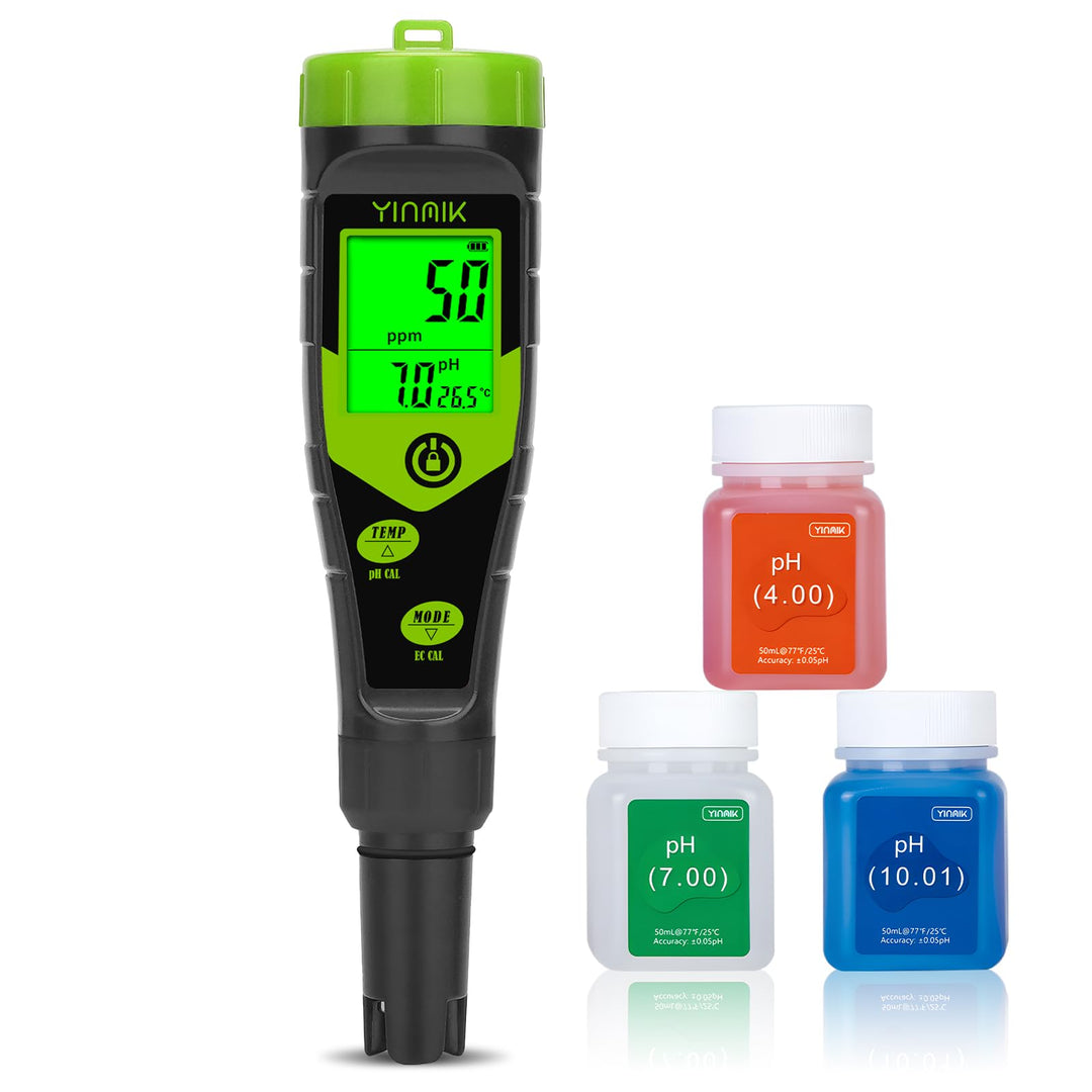 YINMIK pH EC Messgerät Pool pH Tester 4 in 1 Leitfähigkeitsmessgerät PPM Tester Gleichzeitige Messun
