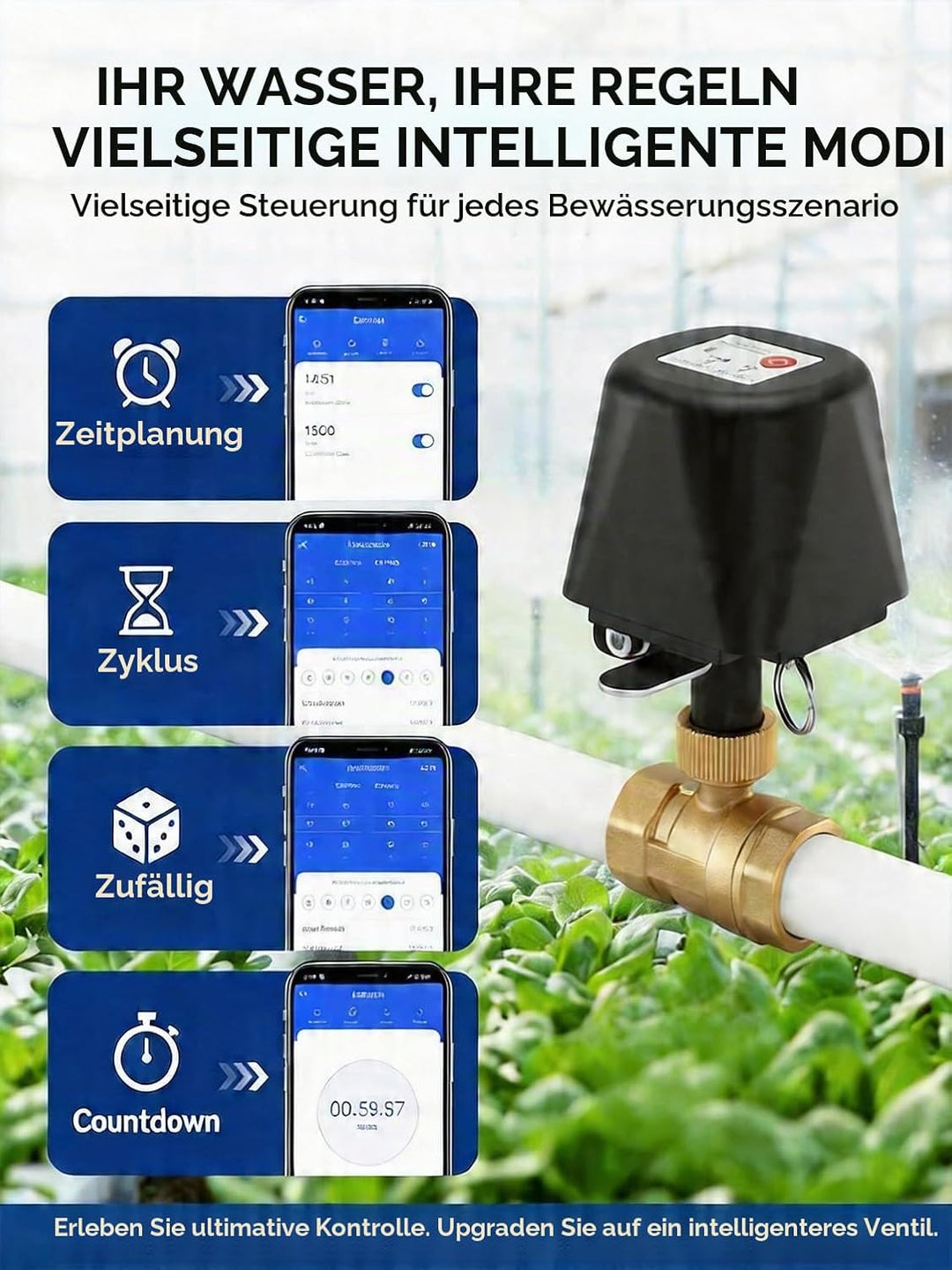 Smart Ball-Wasserventil, App-Steuerung, 4 Timer-Modi für automatische Steuerung, unterstützt 2,4-GHz