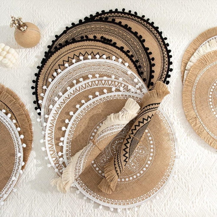 Rund Gewebte Platzset,Boho Tischsets,Jute Tischsets mit Mandala Quaste,Böhmen Farmhouse Retro Restau