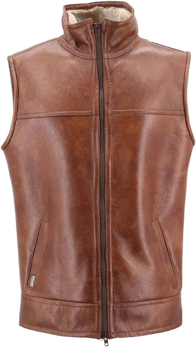 Hollert Herren Lammfellweste Luca Fellweste Echtleder Merino Schaffell Jagdweste warme Outdoorweste