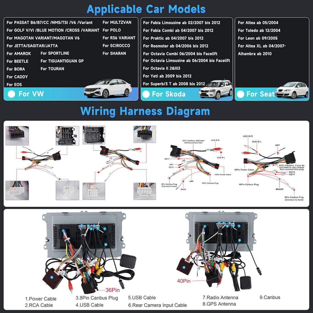 2G+64G Android 15 Autoradio für VW Golf 5 6 Passat Jetta Caddy EOS T5 Tiguan Touran CC Polo 9 Zoll H
