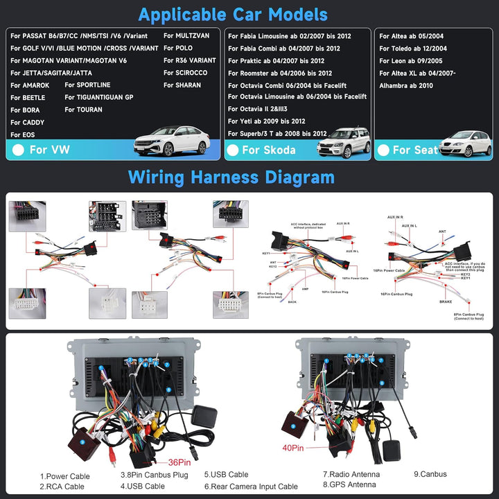 2G+64G Android 15 Autoradio für VW Golf 5 6 Passat Jetta Caddy EOS T5 Tiguan Touran CC Polo 9 Zoll H