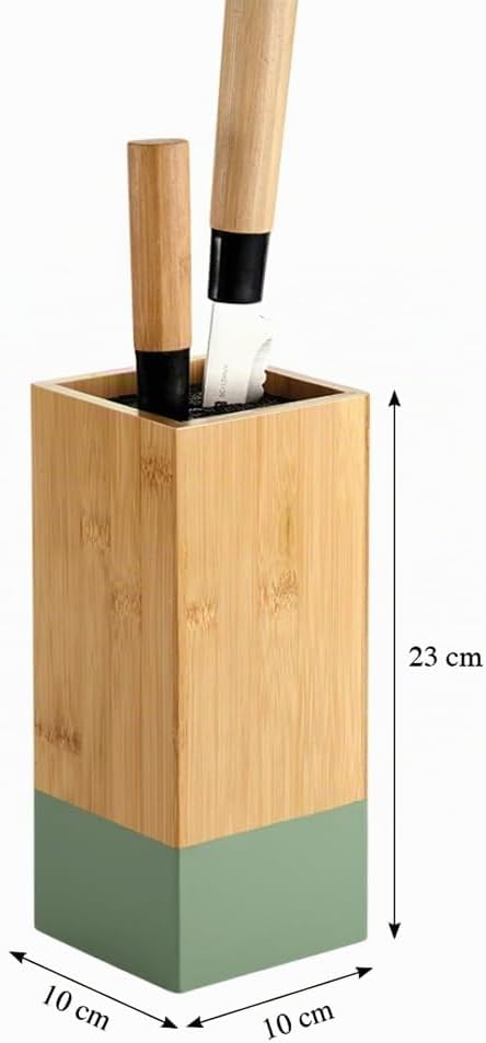 KESPER | Messerblock, Material: Bambus, Kunststoff, Masse: 10 x 10 cm, H: 23 cm, Farbe: Braun, Grün