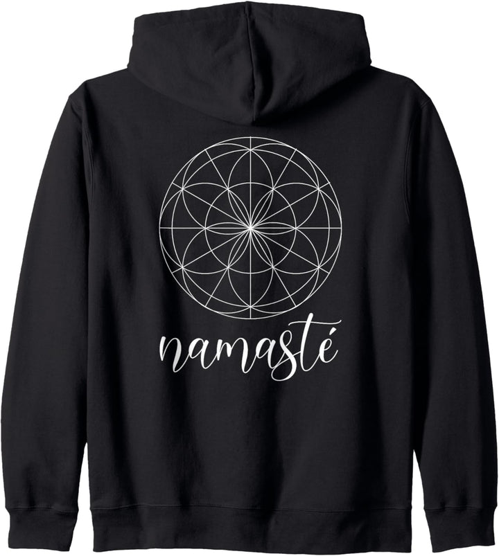 Yoga Mamas Outfit Namasté Schriftzug Blume Leben weiss Kapuzenjacke