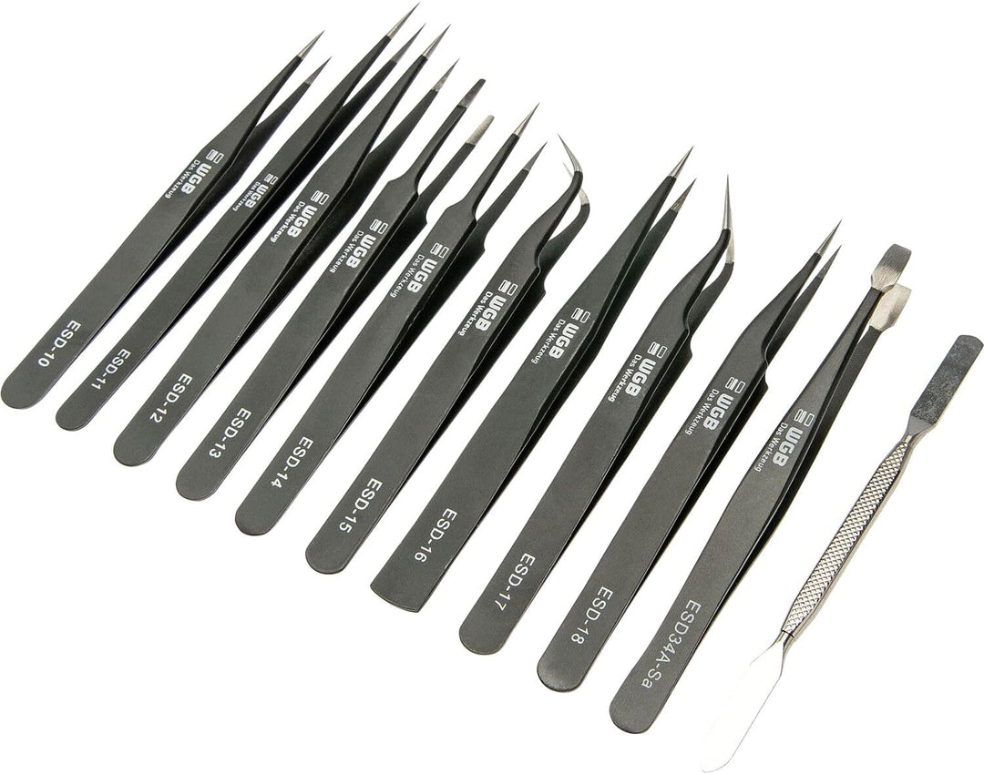 WGB ESD Pinzetten Set inklusive Rolltasche und Schutz vor elektrostatischer Entladung, Präzisionspin