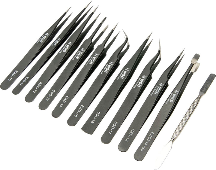 WGB ESD Pinzetten Set inklusive Rolltasche und Schutz vor elektrostatischer Entladung, Präzisionspin
