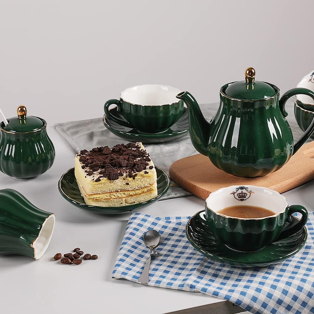 Sweejar Home 22 Stück Europäischen Stil Teeservice, und Untertasse Set, Keramik Kaffeeset, Teeset Ro