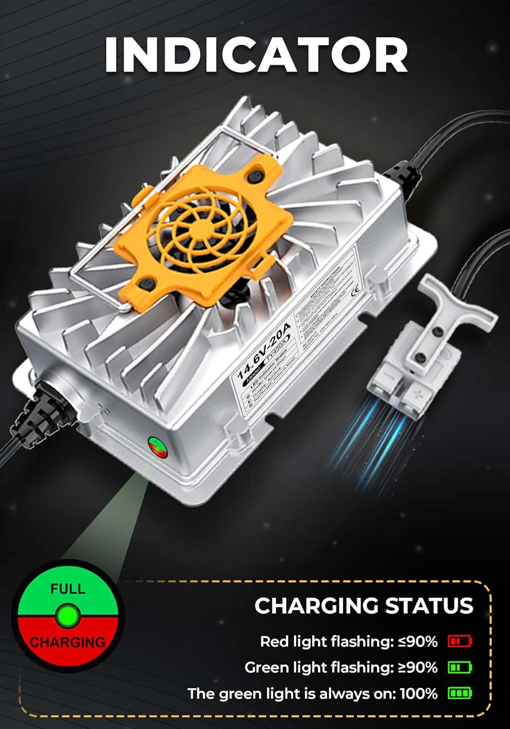 14,6V 20A LiFePO4 Lithium Batterie Ladegerät, LiFePO4 Ladegerät 12V für Lithium Ionen Batterie IP65