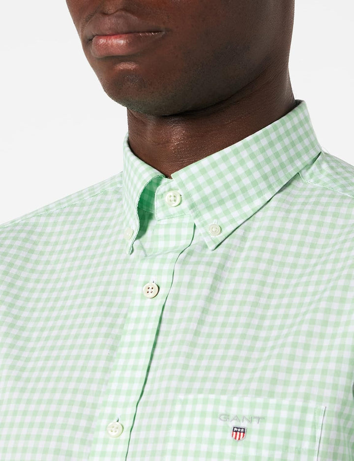 GANT Herren Reg Broadcloth Gingham Ss Bd Hemd M Absinthe Green, M Absinthe Green