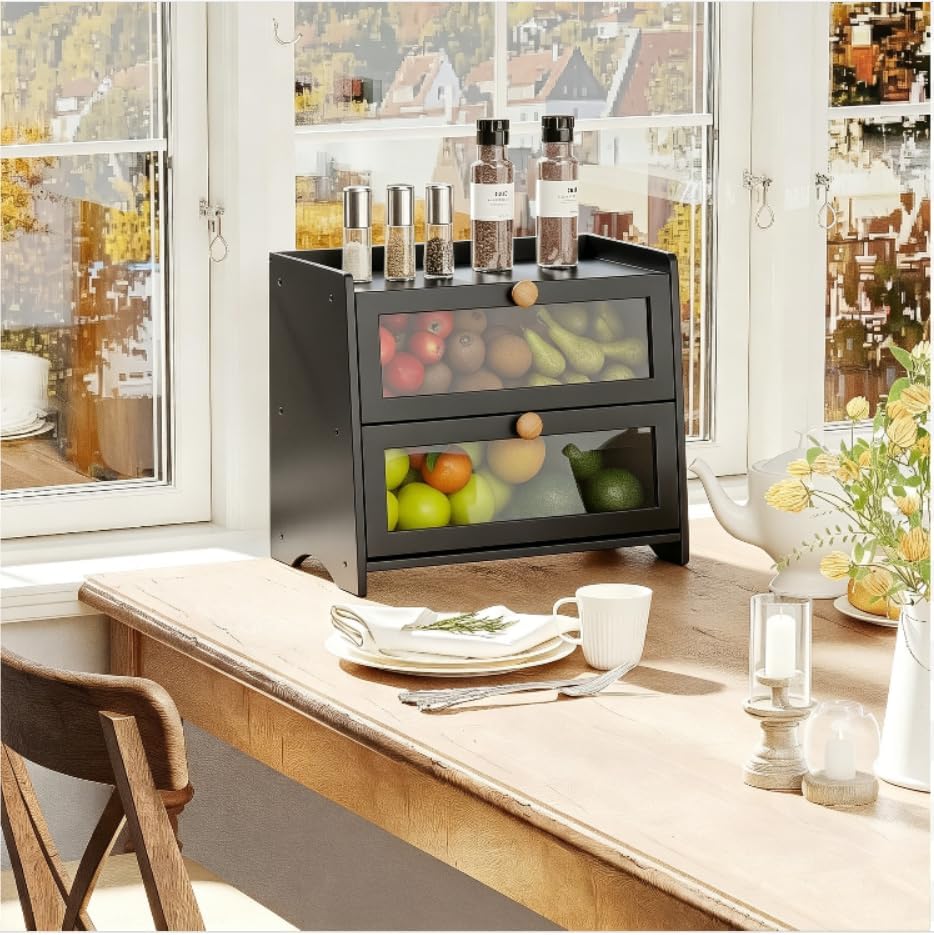 BAMBANG Brotkasten Bambus,Brotaufbewahrung Frischhalten Brotbehälter Brotschrank Bread Box Holz,Brot