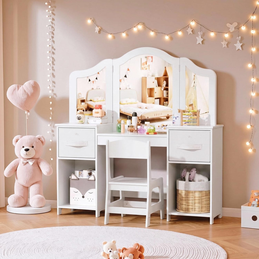 Clevich 2 in 1 Schminktisch Kinder, Kinderschminktisch mit Abnehmbarem Spiegel, Prinzessin Frisierti
