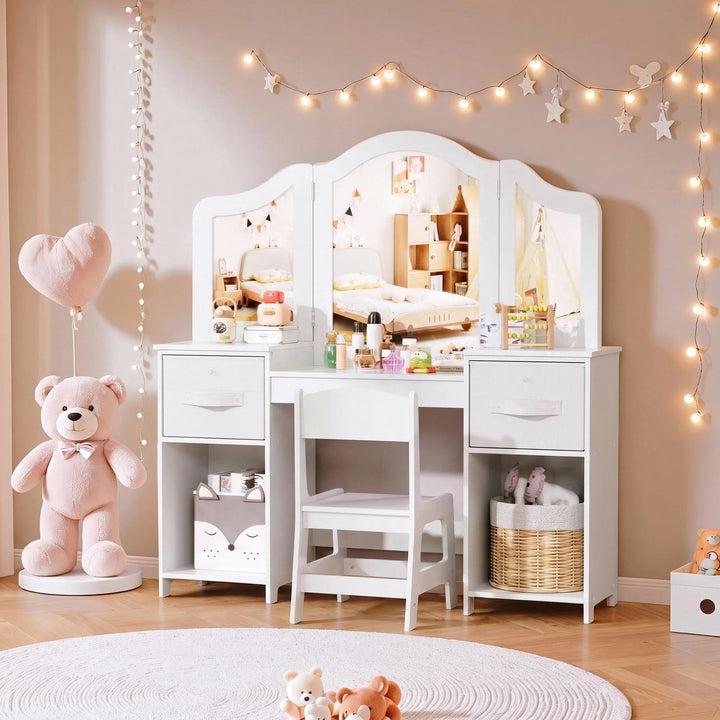 Clevich 2 in 1 Schminktisch Kinder, Kinderschminktisch mit Abnehmbarem Spiegel, Prinzessin Frisierti