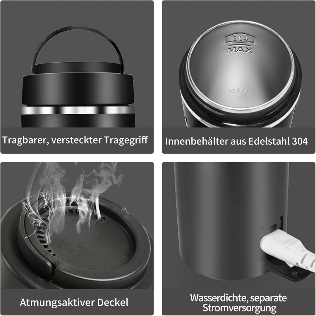 Wasserkocher Klein 450 ml - 4 Temperatureinstellungen Mini Wasserkocher zum Anschliessen Edelstahl 3