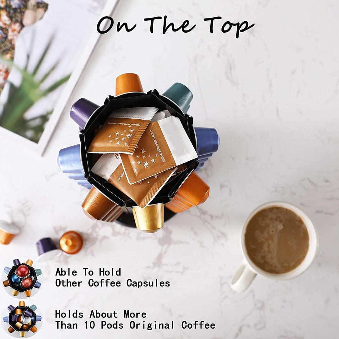 BAGOO Kaffee Kapselhalter für Nespresso 360-Grad-Drehung mit Zentraler Zusätzlicher Pod-Aufbewahrung