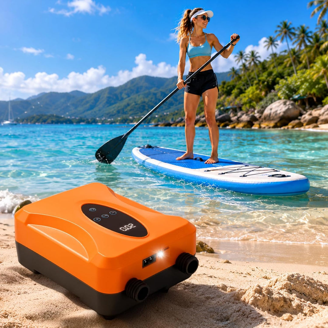 SUP Pumpe Elektrisch Wiederaufladbar 20 PSI, Akku Paddle Board Pumpe mit Auto Stopp und Digitalanzei