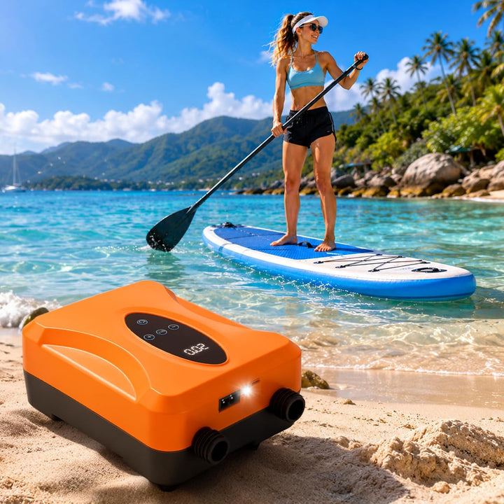 SUP Pumpe Elektrisch Wiederaufladbar 20 PSI, Akku Paddle Board Pumpe mit Auto Stopp und Digitalanzei