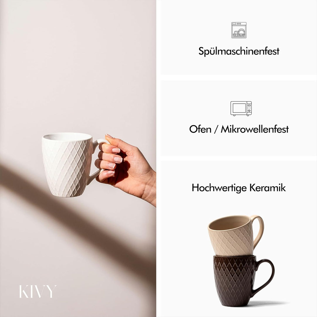 KIVY Tassen Set 6er x 400ml - Grosse Kaffeetassen Set 6er - Kaffeetasse gross - Teetassen - Kaffee T