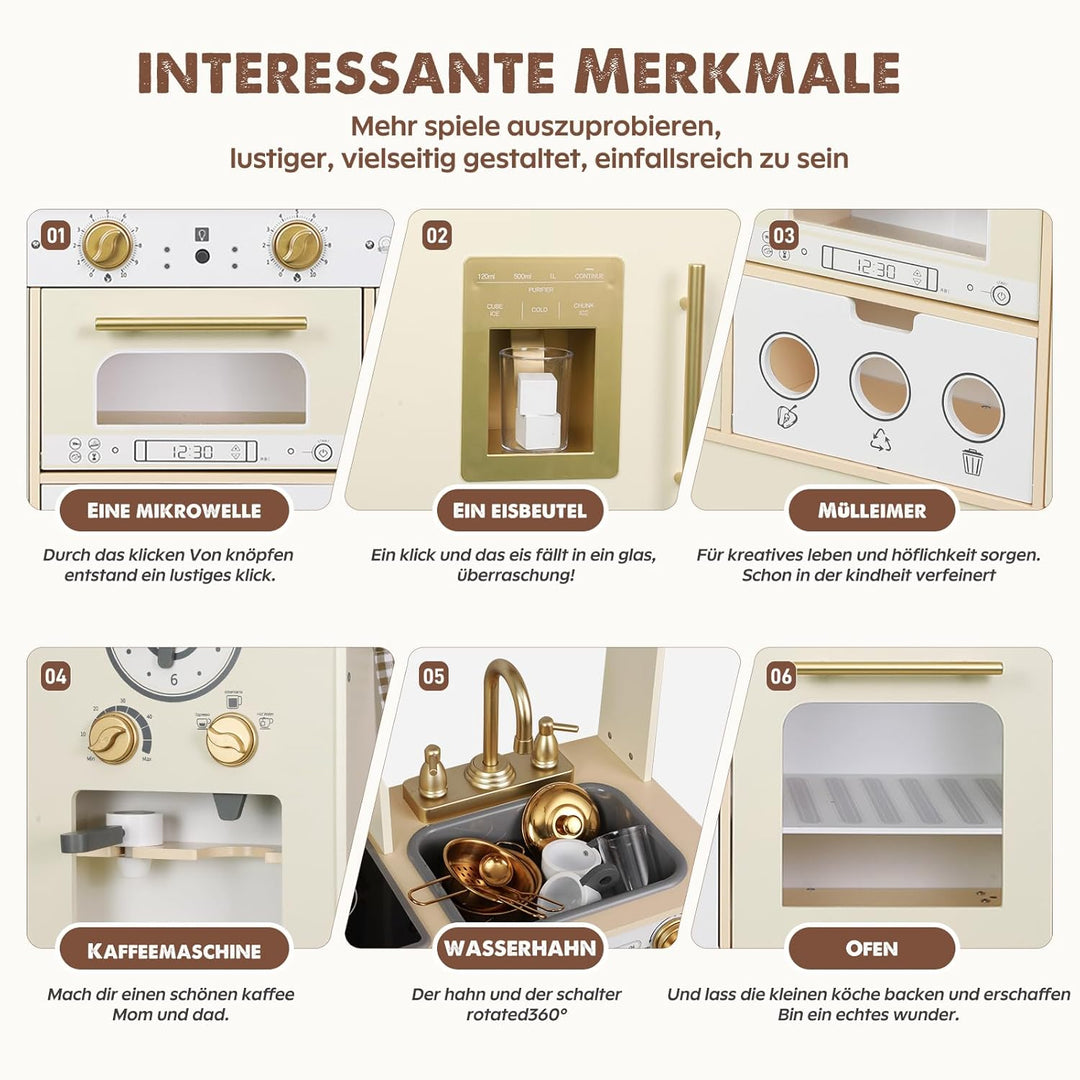 EDUBEBO Kinderküchen-Spielset, höhenverstellbar, mit verschiedenen Küchenzubehörteilen, ideales Roll